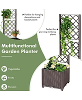 Skonyon Raised Garden Bed with Trellis Planter Box for Climbing Plants -Brown
