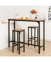 Sugift 3 Pieces Industrial Bar Table and Chairs Set with Metal Frame-Rustic Brown