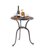 Skonyon 24 Inch Round Cast Aluminum Table Patio Dining Bistro Table with 2 Inch Umbrella Hole-Copper