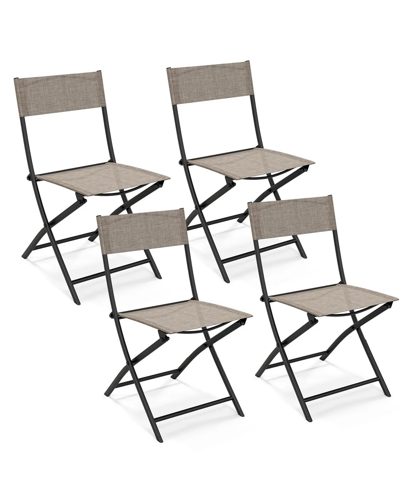 Skonyon Patio Folding Chairs Set of 4 Lightweight Camping Chairs with Breathable Seat-Brown