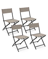 Skonyon Patio Folding Chairs Set of 4 Lightweight Camping Chairs with Breathable Seat-Brown