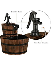 Skonyon 2-Tiers Outdoor Wooden Barrel Waterfall Fountain with Pump