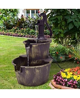 Skonyon 2 Tiers Outdoor Barrel Waterfall Fountain with Pump