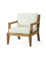 Streamdale Furniture Outdoor Acacia Club Chairs with Beige Cushions