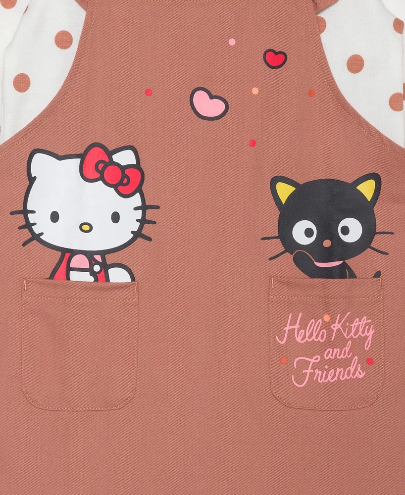 Hello Kitty Toddler and Little Girls Long Sleeve Top Skirtall Dress, 2-Piece Set