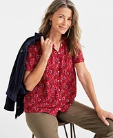 Style & Co Women's Printed Flutter-Sleeve Top, Created for Macy's