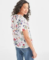 Style & Co Women's Printed Flutter-Sleeve Top, Created for Macy's