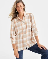 Style & Co Petite Julia Metallic Plaid Button-Front Perfect Shirt, Created for Macy's