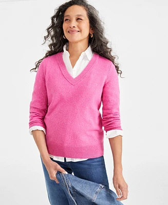 Style & Co Petite Whimsy Shine Pullover V-Neck Sweater, Created for Macy's