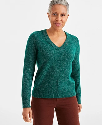 Style & Co Petite Whimsy Shine Pullover V-Neck Sweater, Created for Macy's