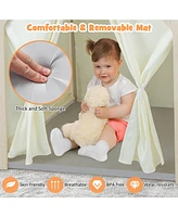 Skonyon Montessori Style Indoor Playhouse with Storage Bin and Floor Mat for Toddlers Aged 2-6 Years Old-Beige