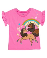 Afro Unicorn Toddler Girls T-Shirt and Chambray Shorts Outfit Set to