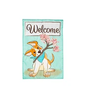 Evergreen Garden Flag Welcome Pup Applique Double Sided Indoor Outdoor Decor 18" x 12.5"