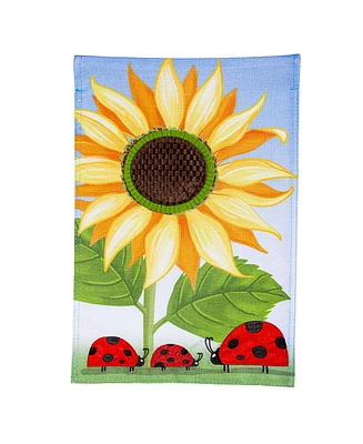 Evergreen Sunflower & Ladybug Burlap Garden Flag