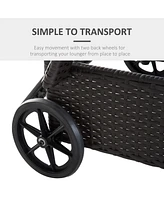 Adjustable Rattan Chaise Lounge with Cushion and Wheels