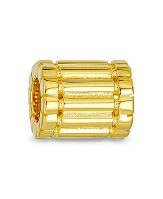 Bling Jewelry Ridged Grooved Stripe Barrel Spacer Bead Charm For Women Gold Plated Sterling Silver Fits European Bracelet