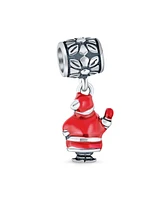 Bling Jewelry Holiday Christmas Red Santa Claus Dangle Charm Bead For Women For Enamel Sterling Silver Fits European Bracelet