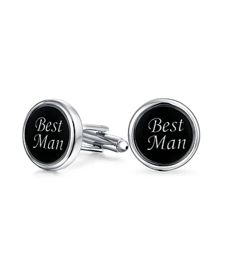 Bling Jewelry Best Man Script Words Round Black White Shirt Cuff Links Groomsmen Party Gift Brass Bullet Hinge Back