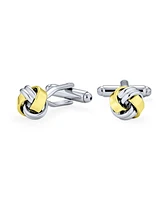 Bling Jewelry Twist Love Knot Woven Braided Cable Ball Shirt Cufflinks Executive Groom Gift Two Tone Gold Plated Stainless Steel Hinge Bullet Back