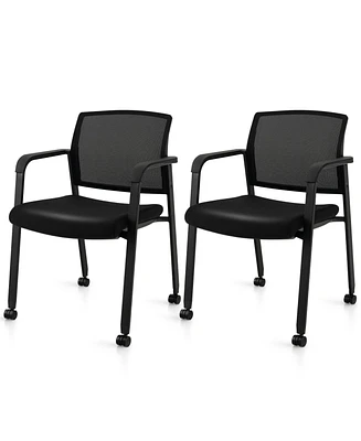 Sugift Set of 2 Stackable Rolling Office Chairs with Mesh Backrest