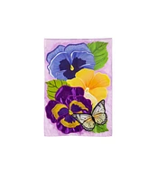 Evergreen Pansy & Butterfly Applique Garden Flag