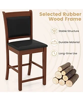 Sugift Upholstered Counter Stool Set of 2 with Solid Rubber Wood Frame-Brown