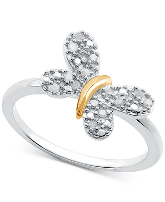 Diamond Butterfly Ring (1/10 ct. t.w.) in Sterling Silver & 14k Gold-Plate - Sterling Silver  Gold