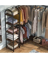 Tribesigns L-Shaped Garment Rack with Shelves, Heavy Duty Corner Clothes Rack with Coat Hooks, Anti-toppling Device, Cloth Hanger Standing Clothing Ra