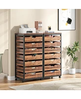 Tribesigns 7 Drawer Chest, Wood Storage Dresser Cabinet with Wheels, Industrial Storage Drawer Organizer Cart for Office Bedroom Entryway (Rustic Brow