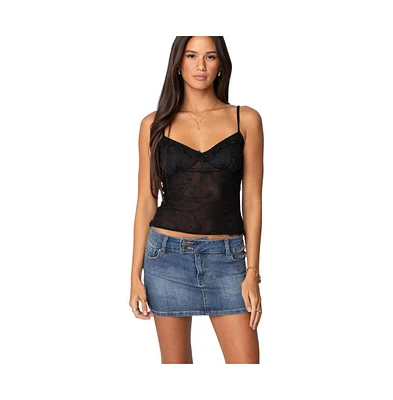 Edikted Women Angelina Sheer Lace Tank Top