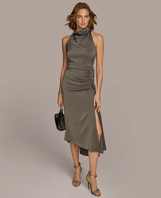 Donna Karan New York Petite Mock Neck Shirred Midi Dress