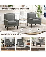 Skonyon Mid-century Modern Armchair Linen Fabric Upholstered Accent Chair with Cushion-Gray
