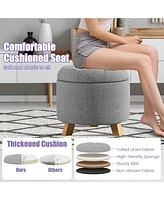 Skonyon Upholstered Round Ottoman with Solid Rubber Feet-Gray