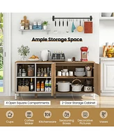 Skonyon 63 Inches Buffet Sideboard with 4 Compartments and Push-to-Open Cabinet-Natural