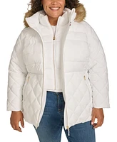 Tommy Hilfiger Plus Size Faux-Fur-Trim Hooded Puffer Coat, Created for Macy's