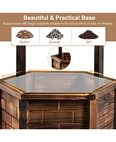Skonyon Rustic Wooden Wishing Well with Adjustable Hanging Bucket-Brown