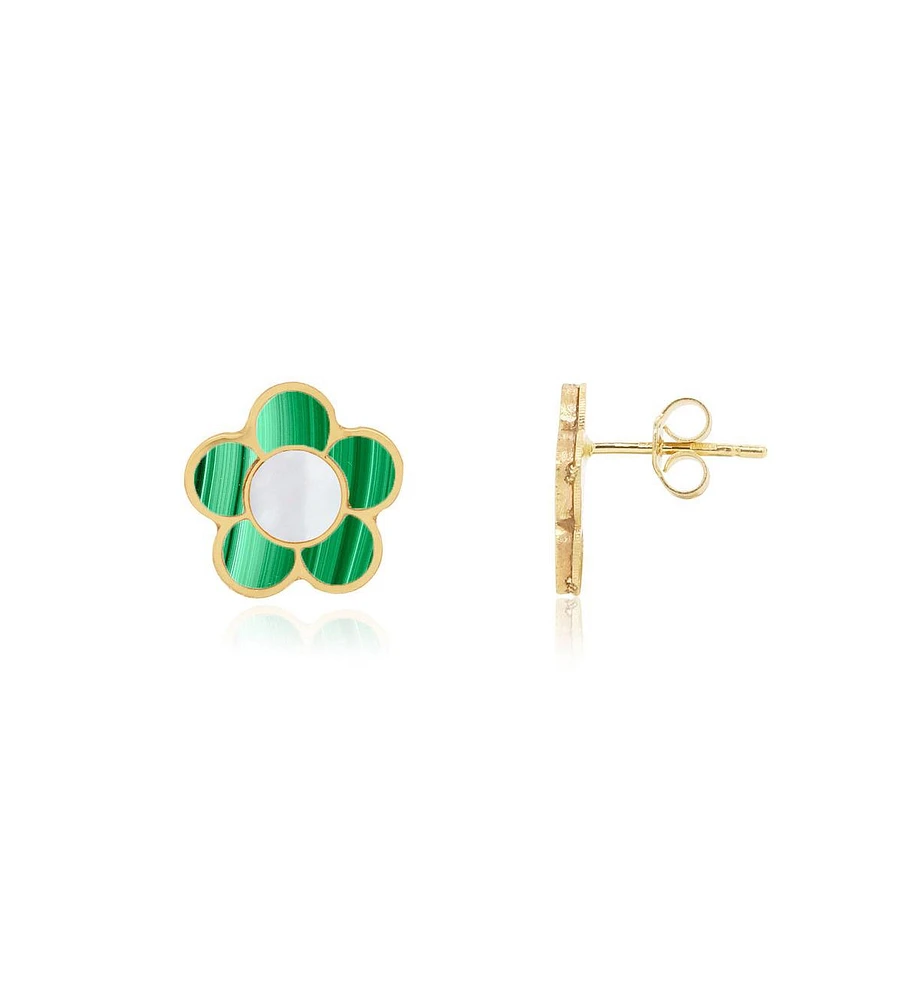 The Lovery Malachite Daisy Stud Earrings 14K Gold