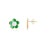 The Lovery Malachite Daisy Stud Earrings 14K Gold