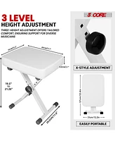 5 Core Keyboard Stand Adjustable z Style Piano Riser + Keyboard Piano Bench - White