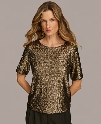 Donna Karan New York Women's Short-Sleeve Sequin Top