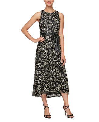 Alex Evenings Women's Embroidered Hi-Low Midi Dress