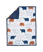 Lambs & Ivy Playful Elephant Blue/White Cotton 3-Piece Baby Crib Bedding Set