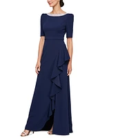 Alex Evenings Petite Embellished-Neck Ruffle Gown