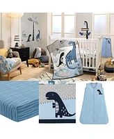Lambs & Ivy Baby Dino Blue/White Dinosaur Nursery 6-Piece Crib Bedding Set