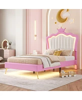 Streamdale Furniture Upholstered Princess Bed with Led Crown Headboard