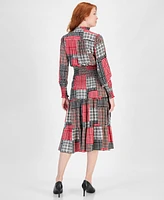 Nautica Jeans Women's Plaid Smocked Long-Sleeve Midi Dress