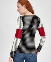 Nautica Jeans Women's Striped Colorblocked Boat-Neck Top