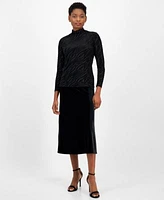 Anne Klein Womens Seamless Turtleneck Pull On Flared Skirt