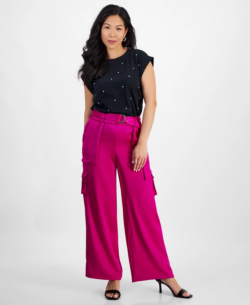 I.n.c. International Concepts Petite Satin Belted Cargo Pants, Created for Macy's