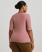 Lauren Ralph Plus Stretch Cotton Boatneck Top